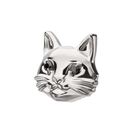 Invictus Titanium Threadless Midnight Cat Top with Prong Set Black Gem Eyes