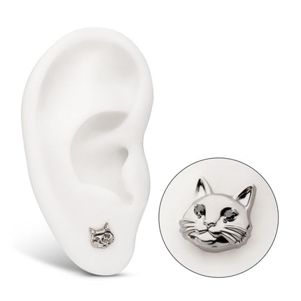 Invictus Titanium Threadless Midnight Cat Top with Prong Set Black Gem Eyes