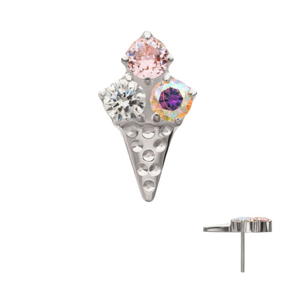 Invictus Titanium Threadless Prong Set Multi-Gem Ice Cream with Cone Top