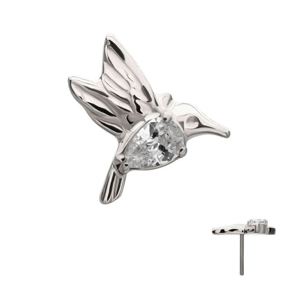 Invictus Titanium Threadless Prong Set Teardrop Gem Hummingbird Top