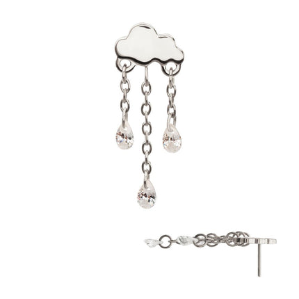 Invictus Titanium Threadless Cloud Top with Triple Floating CZ Dangle