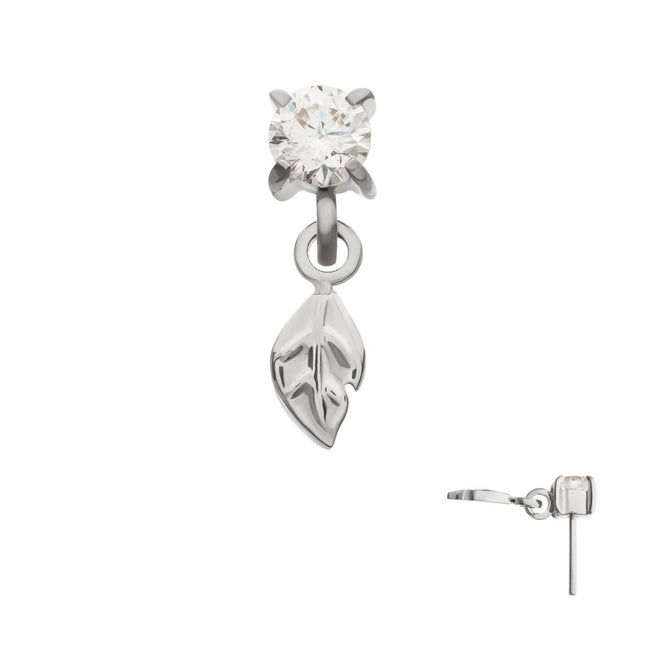 Invictus Titanium Threadless 4-Prong Set Gem Top with Leaf Dangle