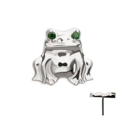 Invictus Titanium Threadless Prong Set Emerald Green Gem Frog Top