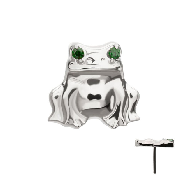 Invictus Titanium Threadless Prong Set Emerald Green Gem Frog Top