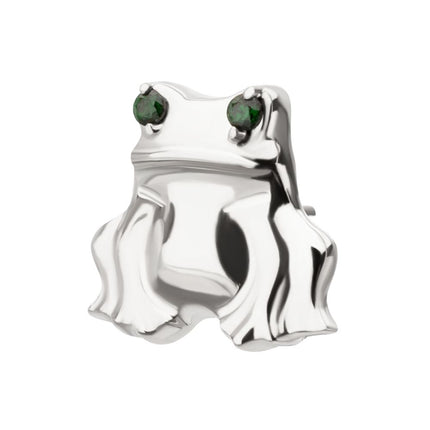 Invictus Titanium Threadless Prong Set Emerald Green Gem Frog Top