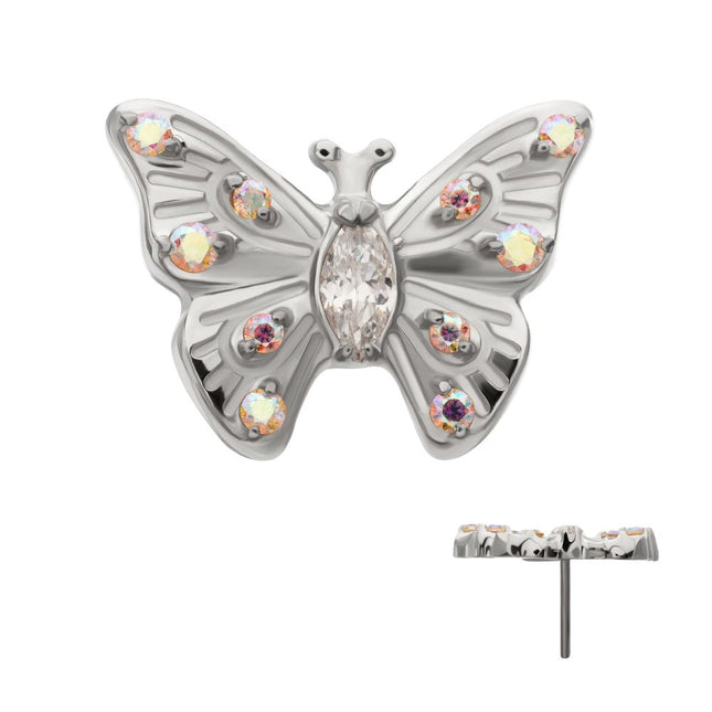 Invictus Titanium Threadless Prong Set Gem Multi-Gem Butterfly Top