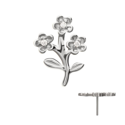 Invictus Titanium Threadless Prong Set Gem Triple Flower & Stem Top