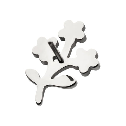Invictus Titanium Threadless Prong Set Gem Triple Flower & Stem Top