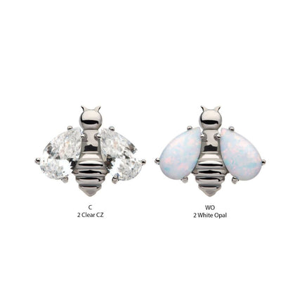 Invictus Titanium Threadless Bee with Prong Set Teardrop Shape CZ/Opal Wings Top