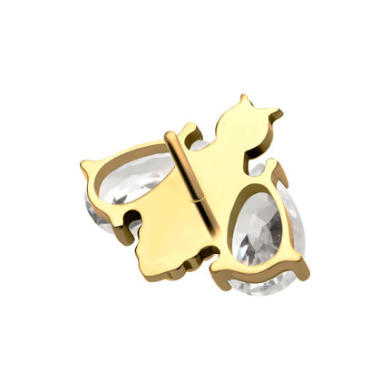 Invictus 24Kt Gold PVD Titanium Threadless Bee with Prong Set Teardrop Shape CZ Wings Top