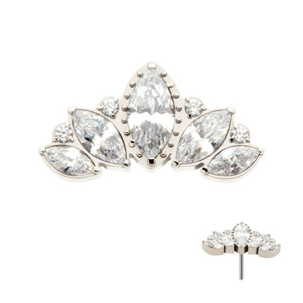 Invictus Titanium Threadless Round & Marquise CZ Cluster Fan Shape Top
