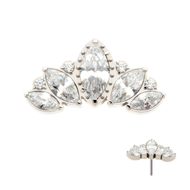 Invictus Titanium Threadless Round & Marquise CZ Cluster Fan Shape Top