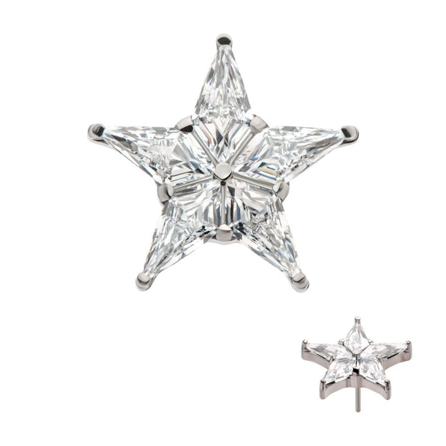 Invictus Titanium Threadless Star Top with 5 Prong Set Kite Shape Clear CZ