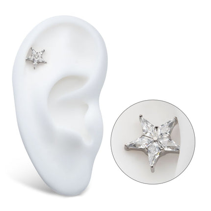 Invictus Titanium Threadless Star Top with 5 Prong Set Kite Shape Clear CZ