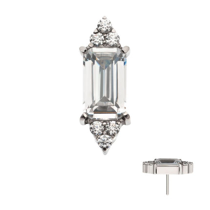 Invictus Titanium Threadless Pronged Baguette & Round CZ 7-Cluster Top
