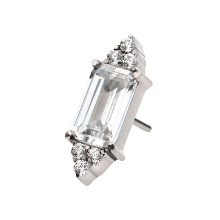 Invictus Titanium Threadless Pronged Baguette & Round CZ 7-Cluster Top