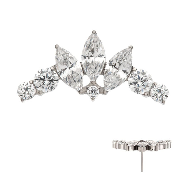 Invictus Titanium Threadless Crown Shape Top with Clustered Prong Set Round & Marquise CZ