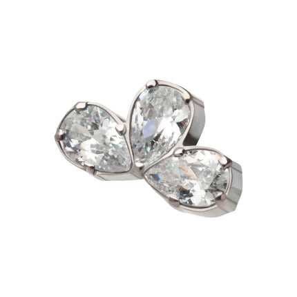 Invictus Titanium Threadless Fan Shape Top with 3 Cluster Prong Set Teardrop CZ
