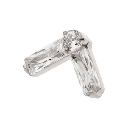 Invictus Titanium Threadless Prong Set Baguette & Round CZ Chevron Shape Top