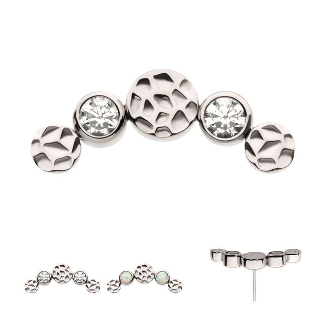 Invictus Titanium Threadless Bezel Set CZ/Opal Hammered Cluster Top