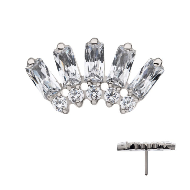 Invictus Titanium Threadless Prong Set Baguette & Round Gem Fan Shape 5-Cluster Top