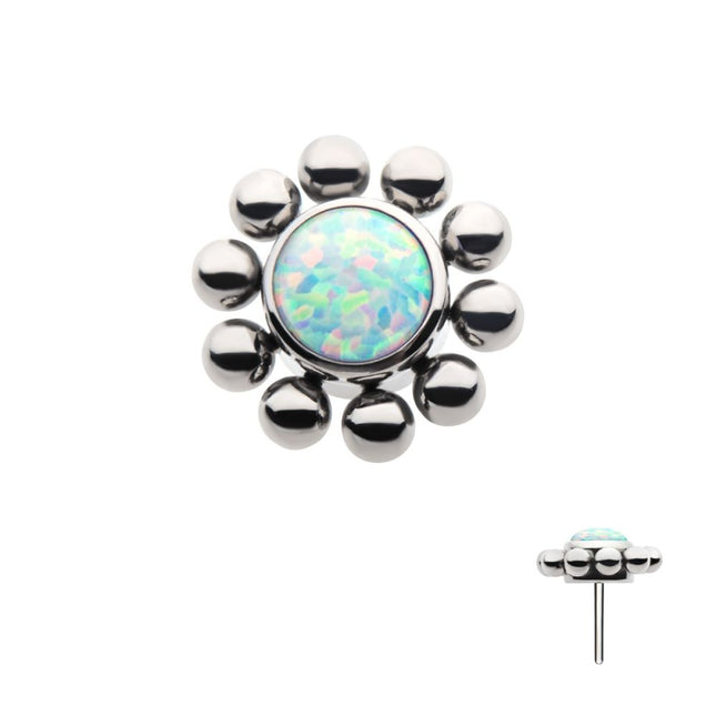 Invictus Titanium Threadless with 11 Beads & 1 Bezel Set  Synthetic Opal Disc Top