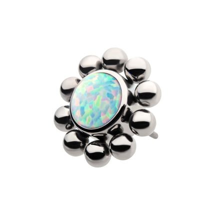 Invictus Titanium Threadless with 11 Beads & 1 Bezel Set  Synthetic Opal Disc Top
