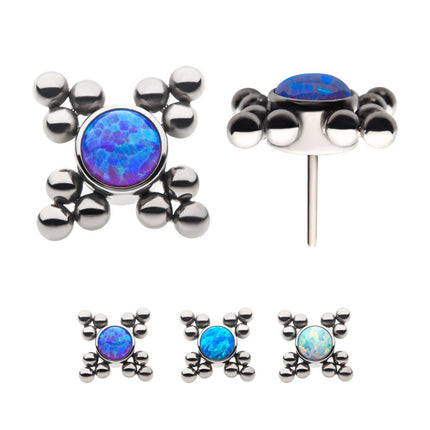 Invictus Titanium Threadless 12-Bead Bezel Round Opal/CZ Cluster Top