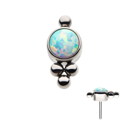 Invictus Titanium Threadless with 4 Beads and 1 Bezel Set Synthetic Opal Disc Top
