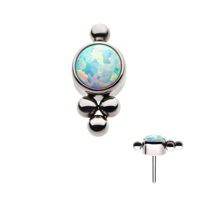 Invictus Titanium Threadless with 4 Beads and 1 Bezel Set Synthetic Opal Disc Top