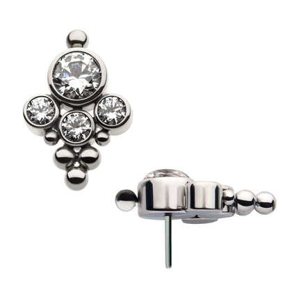 Invictus Titanium Threadless 4-Bezel Set Swarovski Zirconia & Beads Cluster Top