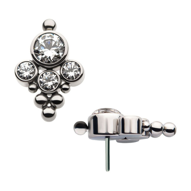 Invictus Titanium Threadless 4-Bezel Set Swarovski Zirconia & Beads Cluster Top