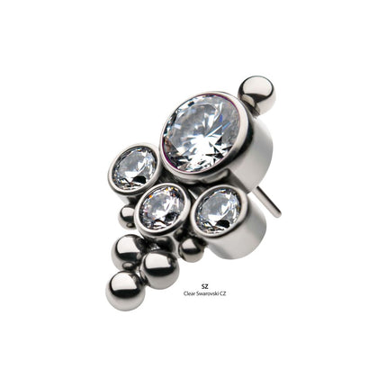 Invictus Titanium Threadless 4-Bezel Set Swarovski Zirconia & Beads Cluster Top
