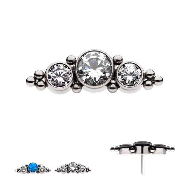 Invictus Titanium Threadless 3-Bezel Set Synthetic Opal/AAA Gem/Swarovski Zirconia & Beads Cluster Top