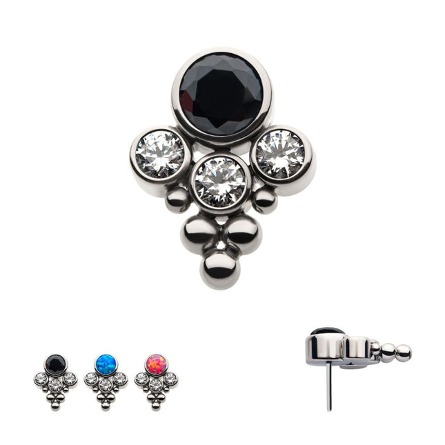 Invictus Titanium Threadless 4-Bezel Set Synthetic Opal/AAA Gem/Swarovski Zirconia & Beads Cluster Top