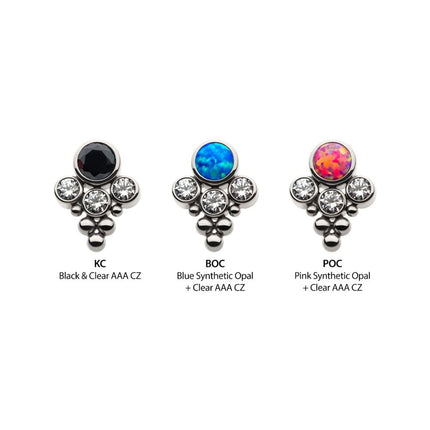 Invictus Titanium Threadless 4-Bezel Set Synthetic Opal/AAA Gem/Swarovski Zirconia & Beads Cluster Top