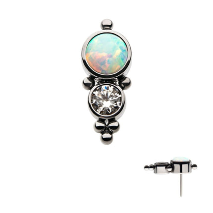 Invictus Titanium Threadless 2-Bezel Set Synthetic Opal/AAA Gem/Swarovski Zirconia & Beads Cluster Top