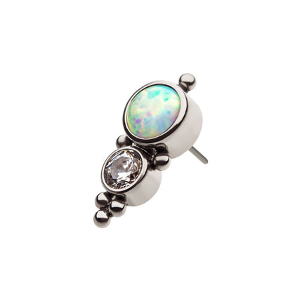 Invictus Titanium Threadless 2-Bezel Set Synthetic Opal/AAA Gem/Swarovski Zirconia & Beads Cluster Top