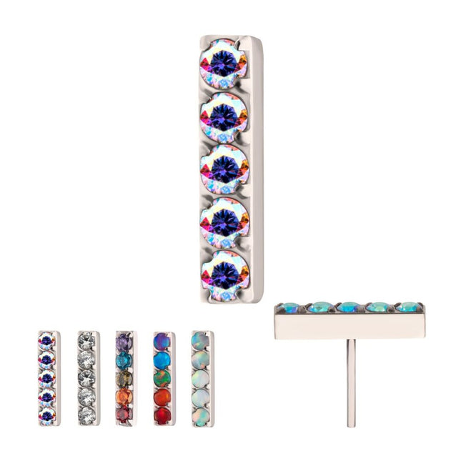 Invictus Titanium Threadless Prong Set Crystal/CZ/Opal 5-Cluster Bar Top