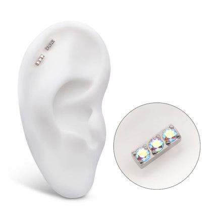 Invictus Titanium Threadless Prong Set Crystal/CZ/Opal 3-Cluster Bar Top