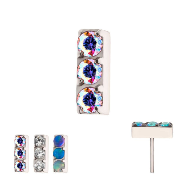 Invictus Titanium Threadless Prong Set Crystal/CZ/Opal 3-Cluster Bar Top