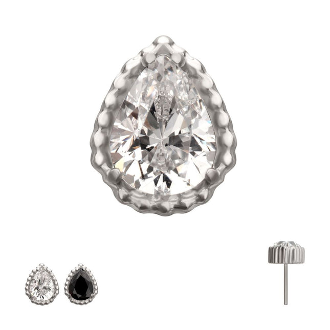 Invictus Titanium Threadless Beaded Edge Prong Set Teardrop CZ Gem Top