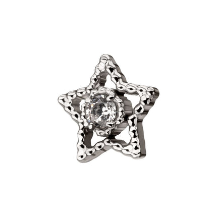 Invictus Titanium Threadless Milgrain Edge Star Top with Prong Set CZ Gem