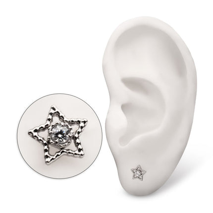 Invictus Titanium Threadless Milgrain Edge Star Top with Prong Set CZ Gem