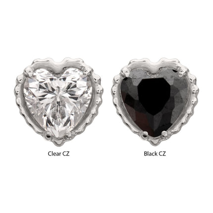Invictus Titanium Threadless Beaded Edge Prong Set Heart CZ Gem Top