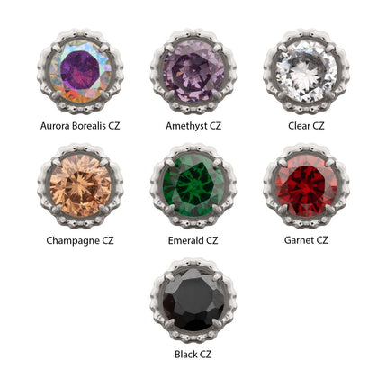 Invictus Titanium Threadless Beaded Edge Prong Set CZ Round Gem Top