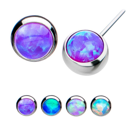 Invictus Titanium Threadless Bezel Set Synthetic Opal Side Facing Top