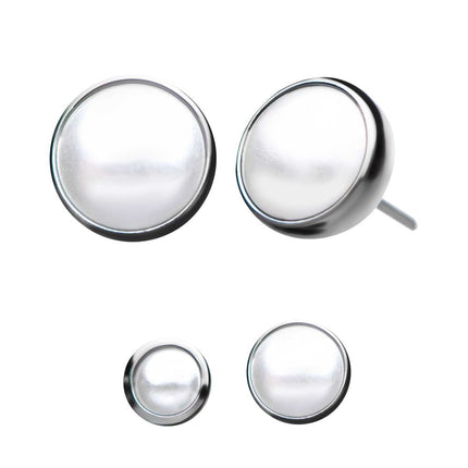 Invictus Titanium Threadless Bezel Set White Pearl Front Facing Top