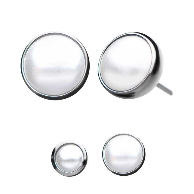 Invictus Titanium Threadless Bezel Set White Pearl Front Facing Top