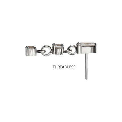 Invictus Titanium Threadless Prong Set Gem Baguette Top with Double Round Gem Dangle